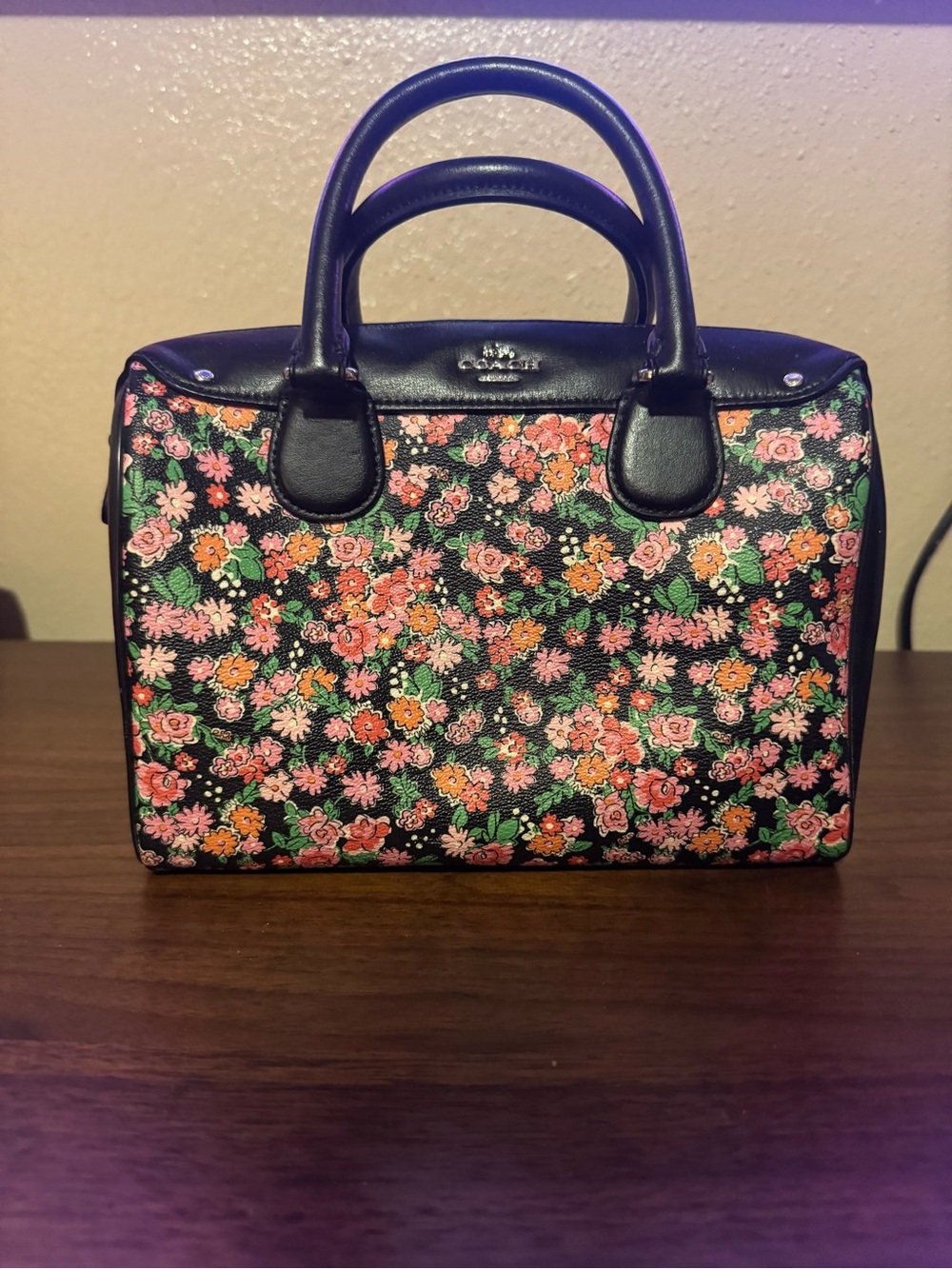 Coach F57882 small Bennett Floral with Pink & Orange Blooms